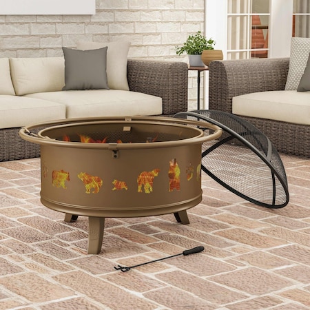 Pure Garden 5-Pc Fire Pit with Bear Cutouts, Gold 50-LG1202